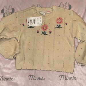 Zara Cream Kids Sweater with Floral Embroidery